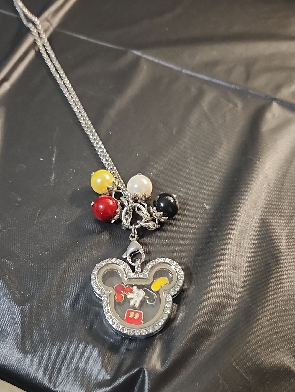 Mickey Mouse Crystal Outline Locket Necklace with Colorful Beads